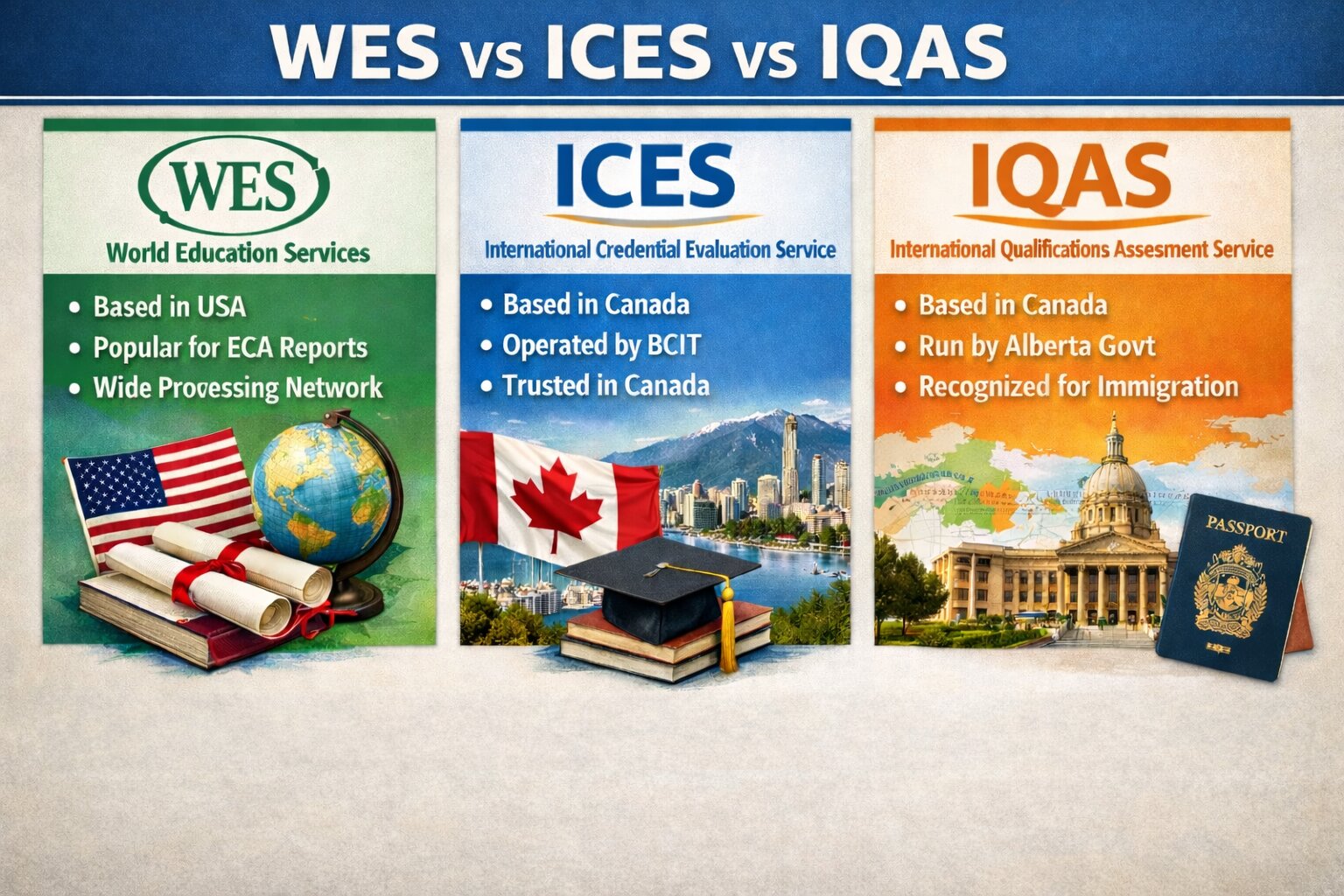 WES vs ICES vs IQAS: Which is Best ECA for Canada PR From India?
